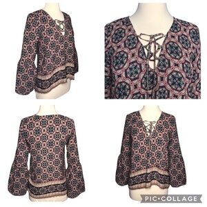 ABERCROMBIE & FITCH Womens Patterned Hippie Boho Festival Peasant Top Size Small